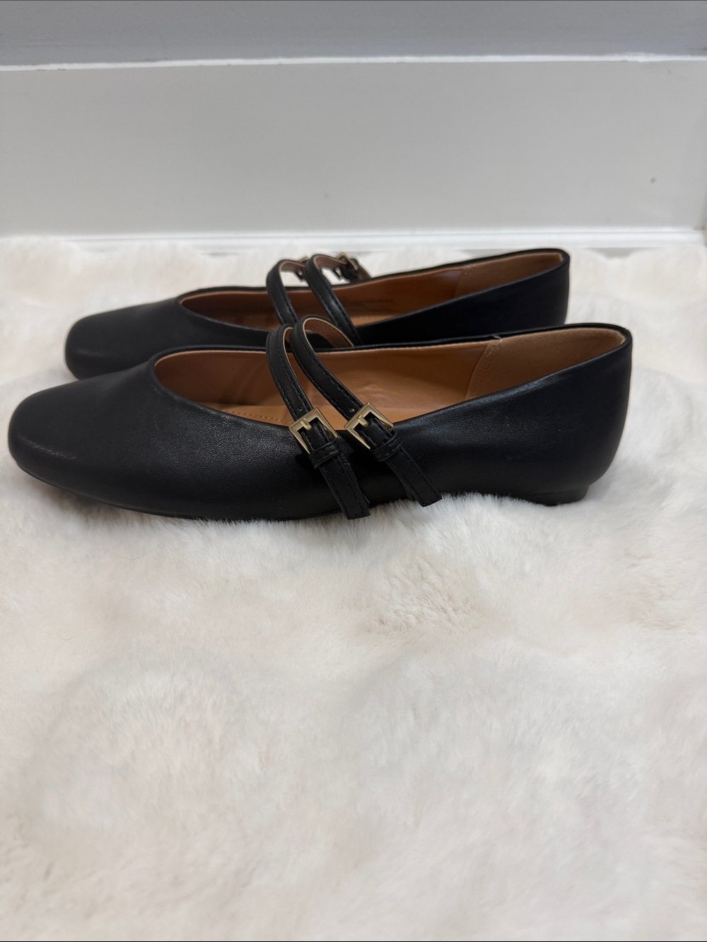 Dolce Vita Black Double-Strap Mary Jane Flats with Gold Buckles - Picture 3 of 5